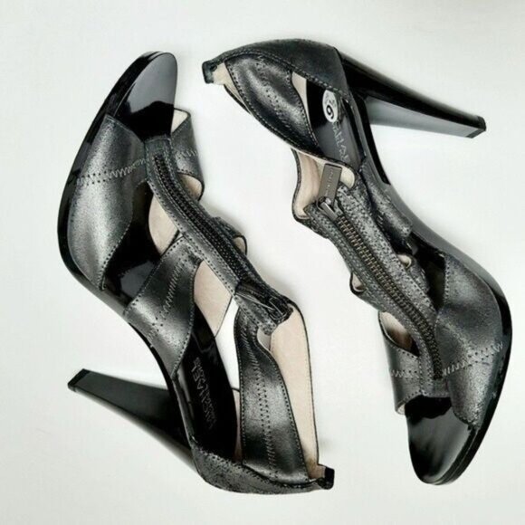 MICHAEL KORS Berkley T-Strap Sandals Heels Gunmetal  Sz 9.5 - Picture 4 of 9